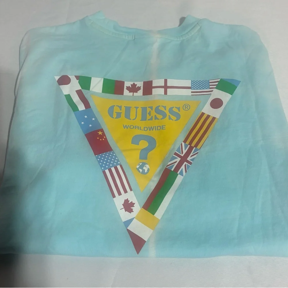GUESS Originals Blue Tie-Dye Summer Games International Flag T-Shirt Size Small - Picture 13 of 13